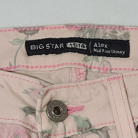 Big Star 1974 Alex Mid Rise Skinny Light Pink Floral Jeans Size 26 - Picture 5 of 12